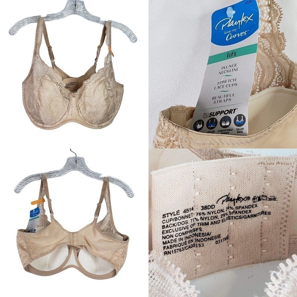 NEW Playtex Curves Women's 38DD Nude Lift Stretch Lace Bra Underwire